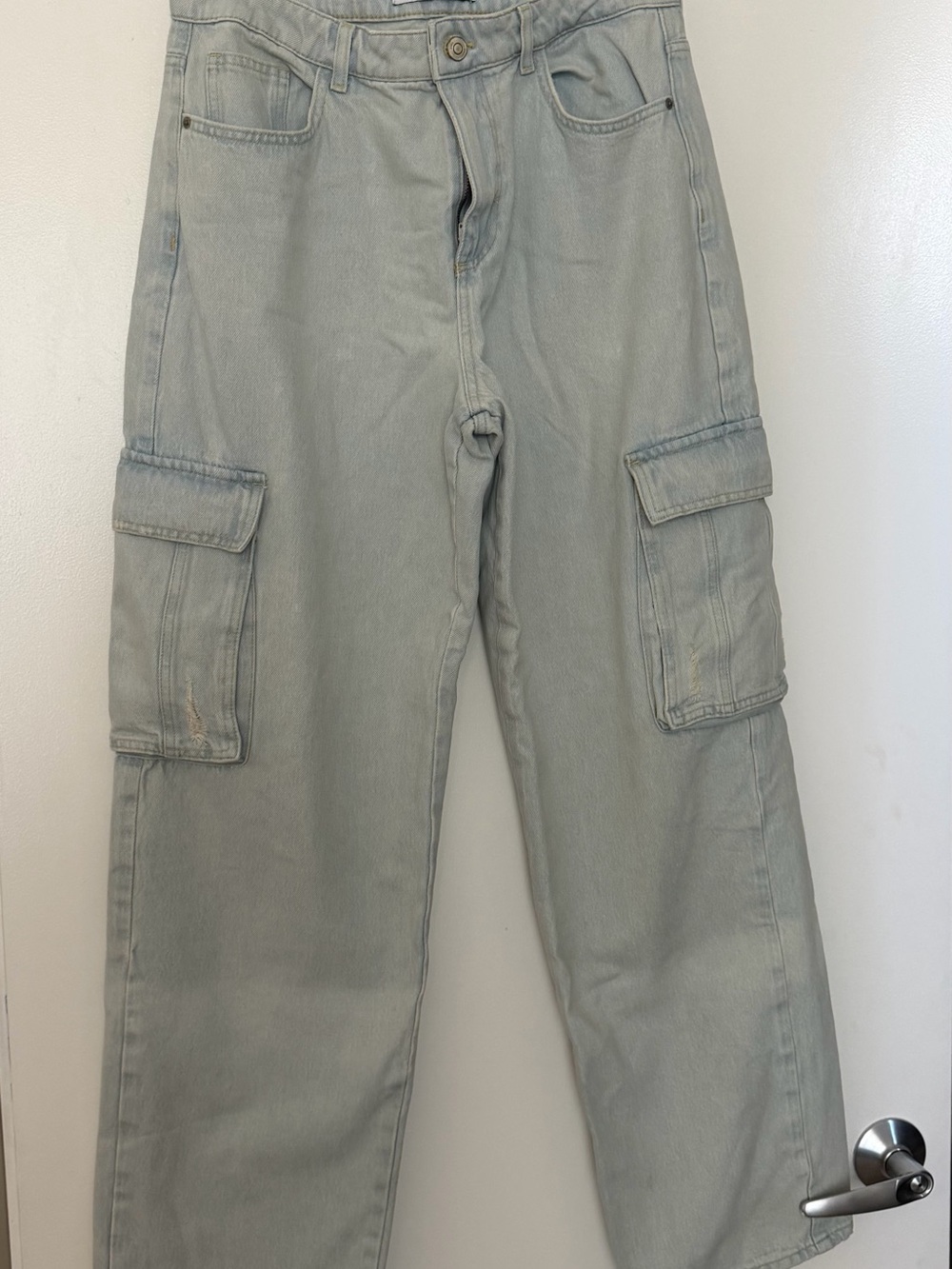 Zara Washed Light Gray Cargo Boyfriend Jeans
